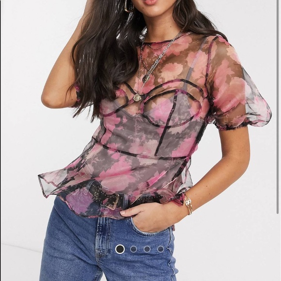 ASOS Tops - Asos design, organza top with top stitch detail in floral print, size 10